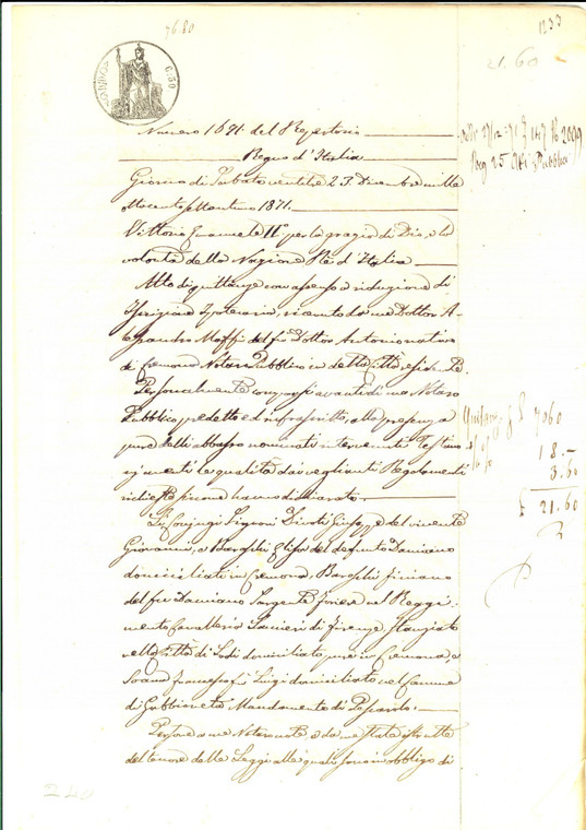 1871 CREMONA Contratto di prestito tra Francesco SOAVE  e i fratelli DIVOTI