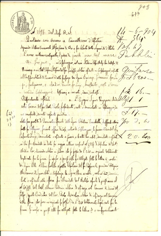 1904 CASALMAGGIORE Quietanza pro eredi di Pellegrino VITALIANI *Manoscritto