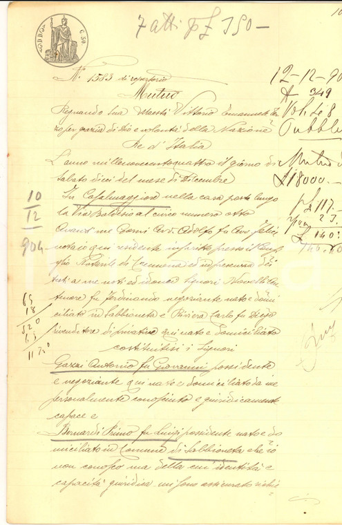 1904 CREMONA Prestito di Antonio GAZZI a Primo BERNARDI *Manoscritto