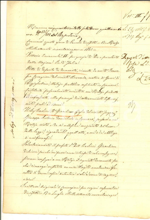 1865 CREMONA Atto di deposito di Gioacchino BARBIERI per convenzione su pozzo