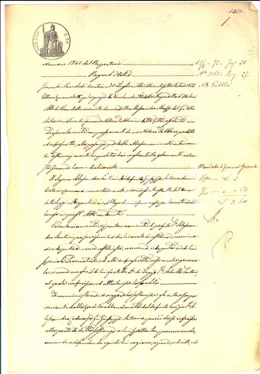 1872 CREMONA Procura di Alessandro SANTINI al fratello Achille *Manoscritto