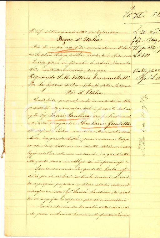 1865 ANNICCO (CR) Giuditta CORBANI vende porzione di casa a Santina LANZI