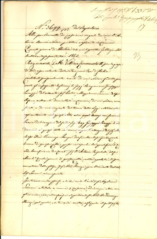 1863 CREMONA Cessione diritti riscossione Napoleone SOMMI a don Vincenzo STANGA