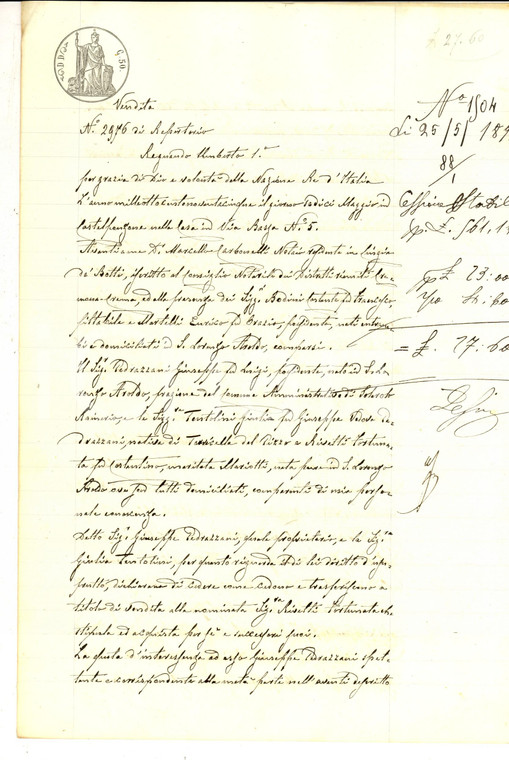 1895 CARUBERTO Giuseppe PEDRAZZANI cede a Fortunata RIVETTI quota su campo