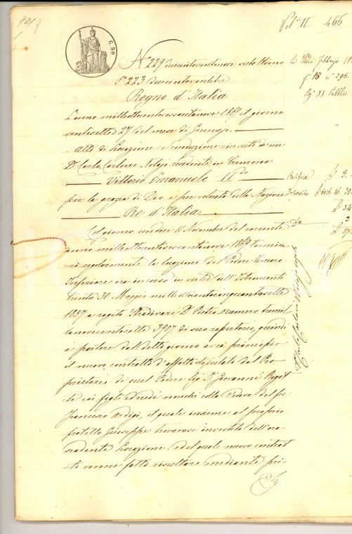 1869 PIZZIGHETTONE Ratifica contratto locazione terra di Giovanni RIGOTTI 70 pp.