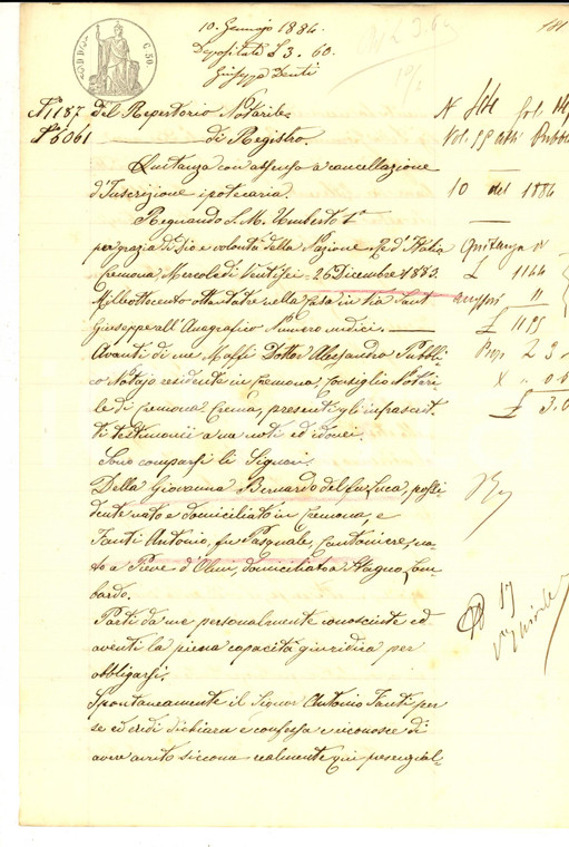 1883 STAGNO LOMBARDO Quietanza Antonio FANTI a Bernardo DELLA GIOVANNA per saldo