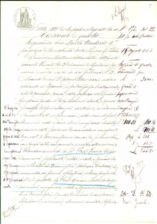 1883 CREMONA Cessione quota ereditaria Lucia FROSI al fratello Giovan Battista
