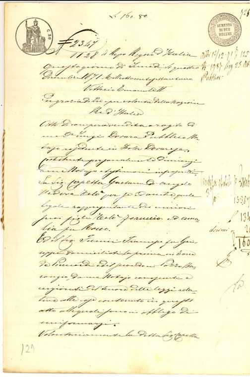 1871 CA' DE' CAGGI CR Gaetana COPETTA vende campo MASTAGLIO a Francesco FIORINI