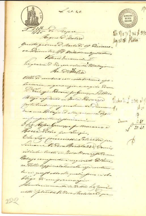 1872 ISOLA DOVARESE (CR) Felicita COMINETTI riceve prestito da Giuseppe ROSSI