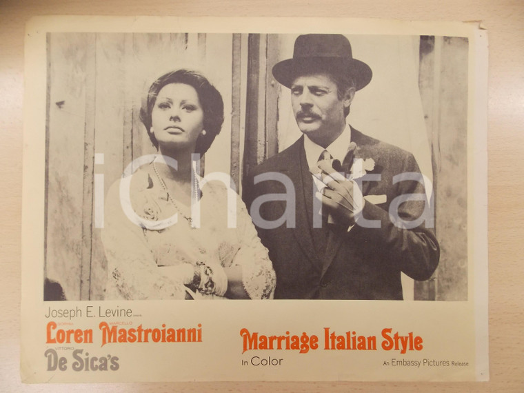 1964 MATRIMONIO ALL'ITALIANA Marcello MASTROIANNI Sophia LOREN Lobby Card 35x28