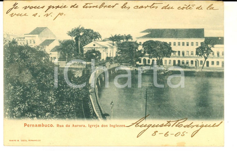 1905 PERNAMBUCO (BRAZIL) Rua da Aurora y Igreja dos Inglezes *VINTAGE Postcard 