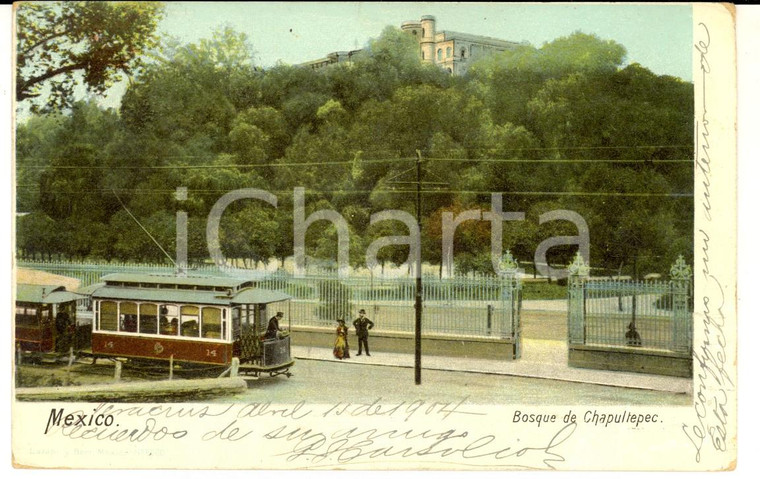 1904 MEXICO Bosque de CHAPULTEPEC *Cartolina postale ANIMATA con tram FP VG