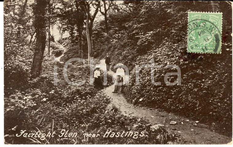 1911 HASTINGS (UK) Tre visitatori a FAIRLIGHT GLEN *Cartolina VINTAGE FP VG