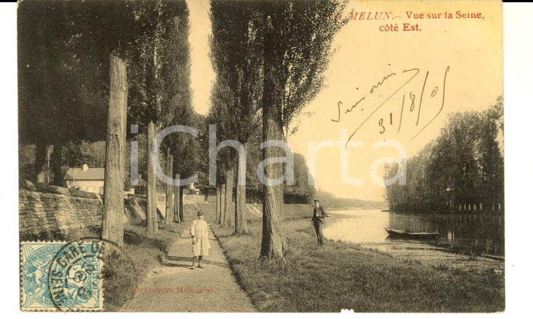 1905 MELUN (FRANCE) Vue sur la SEINE côté est *Carte postale ANIMEE VINTAGE