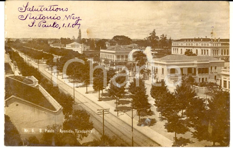 1910 ca SAO PAULO (BRAZIL) Avenida TIRADENTES *Cartolina postale FP