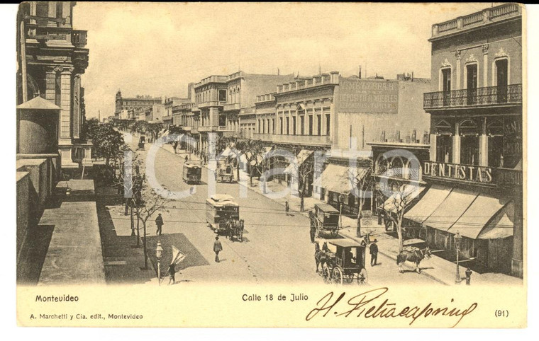 1900 ca MONTEVIDEO (URUGUAY) Calle 18 de julio *Cartolina postale illustrata 