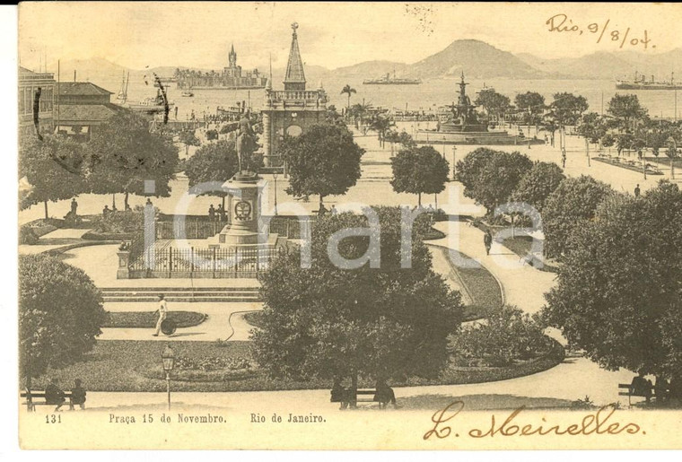 1904 RIO DE JANEIRO Praça 15 de Novembro *Cartolina postale ANIMATA FP NV