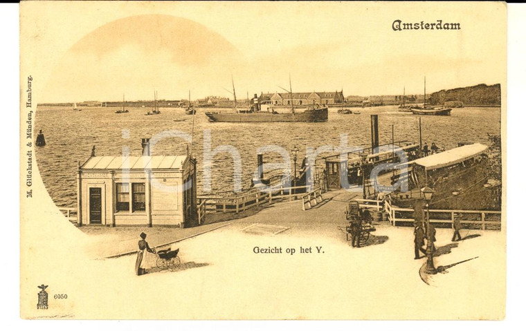 1900 ca AMSTERDAM (NL) Gezicht op het Y *Cartolina postale ANIMATA FP NV