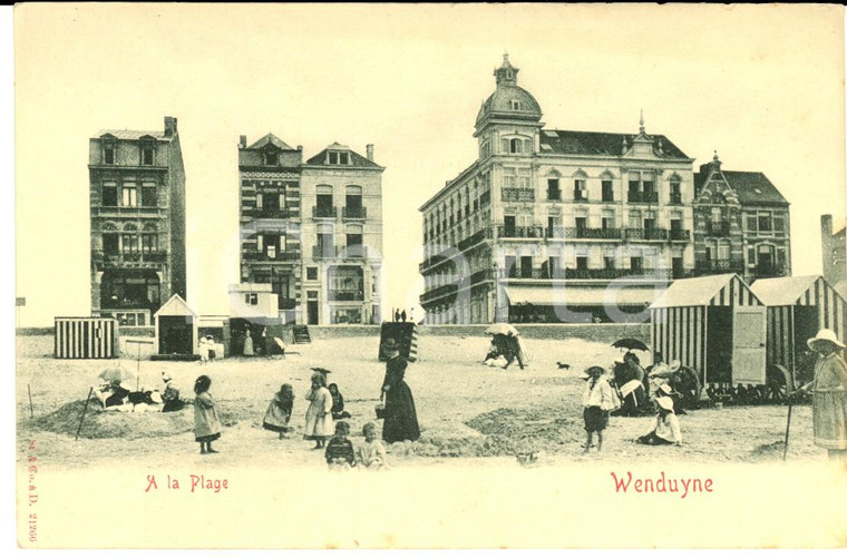 1900 ca WENDUINE (BELGIO) Bambini in spiaggia *Cartolina ANIMATA VINTAGE FP