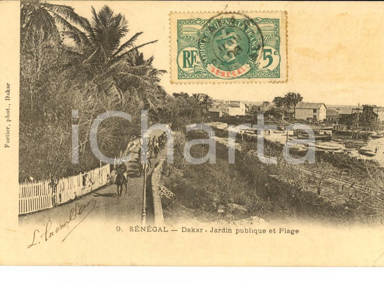 1906 DAKAR (SENEGAL) Jardin publique et plage *Carte postale ANIMEE FP VG