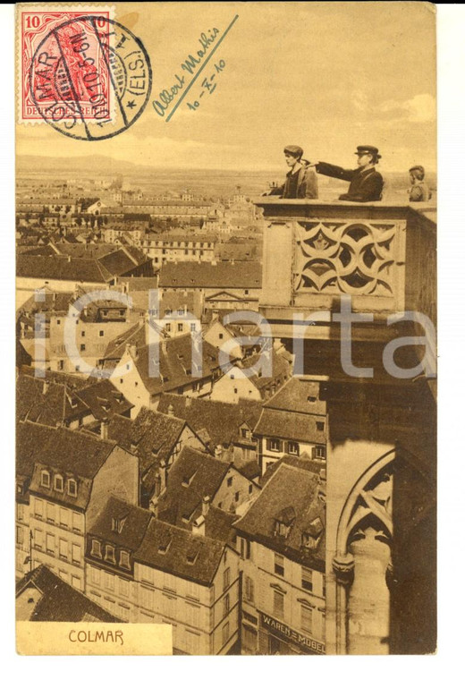 1910 COLMAR (ALSACE) Veduta dall'alto *Cartolina ANIMATA con guida turistica