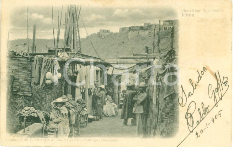 1905 LIMA (PERU) Los Baños a CHORRILLOS *Cartolina postale ANIMATA FP VG