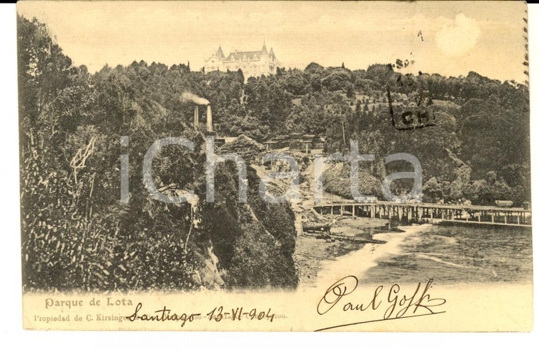 1907 SANTIAGO (CHILE) Parque de Lota *Tarjeta postal VINTAGE