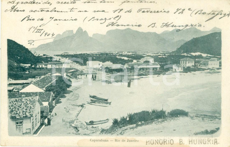 1904 RIO DE JANEIRO (BRASILE) Spiaggia di COPACABANA *Cartolina postale FP VG