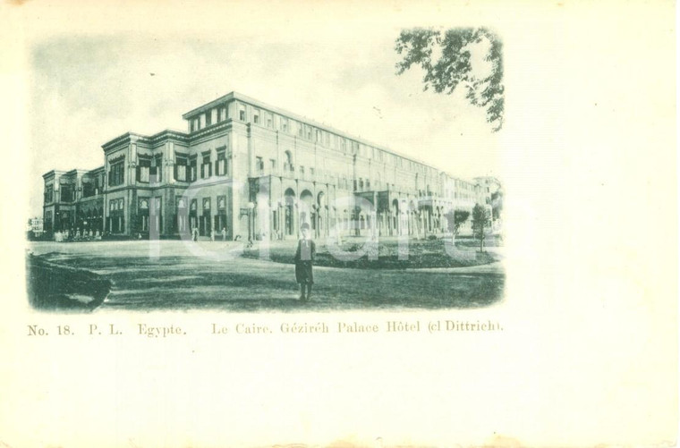 1900 ca IL CAIRO EGITTO Gezireh Palace Hotel e giovane egiziano *Cartolina FP NV