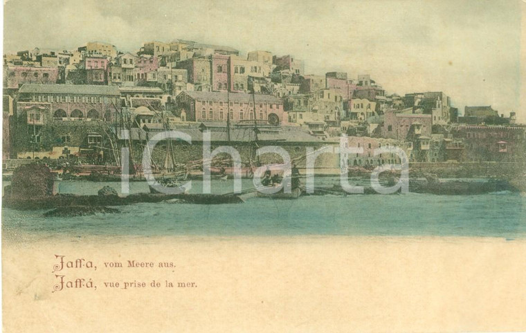 1900 ca JAFFA (ISRAEL) Il porto visto dal mare *Cartolina DANNEGGIATA FP NV