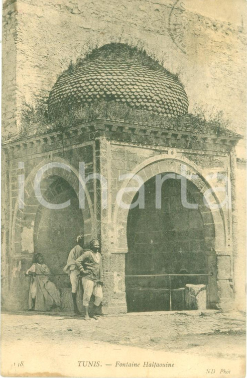 1910 ca TUNIS Arabi alla fonte HALFAOUINE *Cartolina ANIMATA FP VG