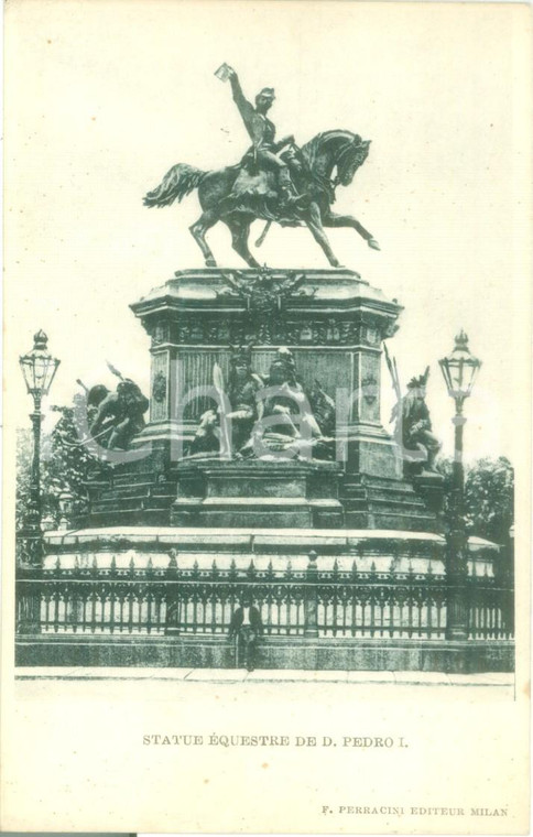 1900 ca RIO DE JANEIRO BRASILE Statua equestre D. PEDRO *Cartolina ANIMATA FP NV