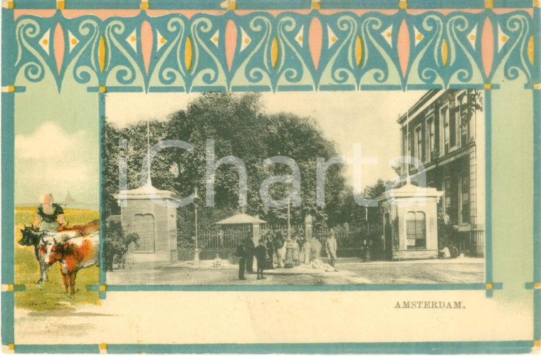 1900 ca AMSTERDAM (OLANDA) Turisti ai cancelli di Palazzo reale *Cartolina FP NV
