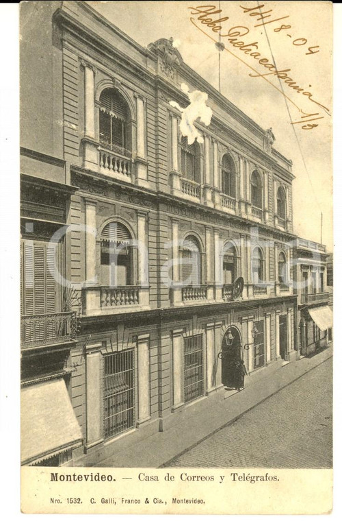 1904 MONTEVIDEO (URUGUAY) Casa de Correos y Telégrafos *Cartolina DANNEGGIATA