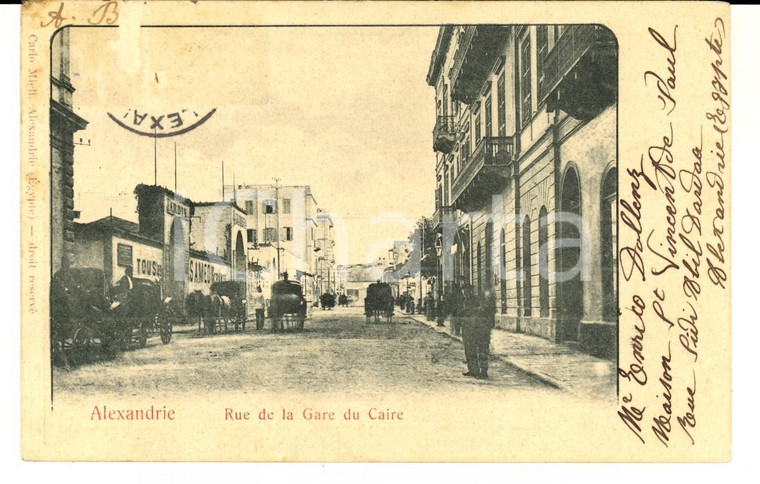 1905 ca ALESSANDRIA D'EGITTO Via della Stazione di Cairo *Cartolina ANIMATA
