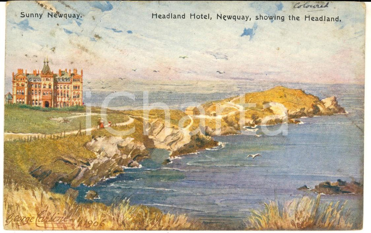 1908 NEWQUAY (UK) Headland Hotel *VINTAGE postcard ILLUSTRATED