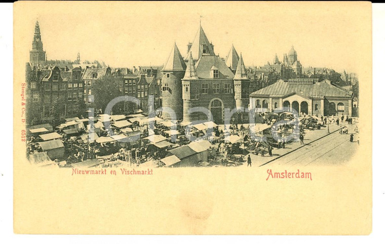 1900 ca AMSTERDAM (OLANDA) Nieumarkt en Vischmarkt *VINTAGE postcard