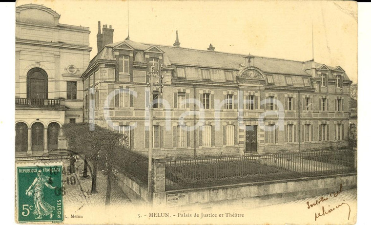 1908 MELUN (FRANCE) Palais de Justice et Théatre *Carte postale VINTAGE