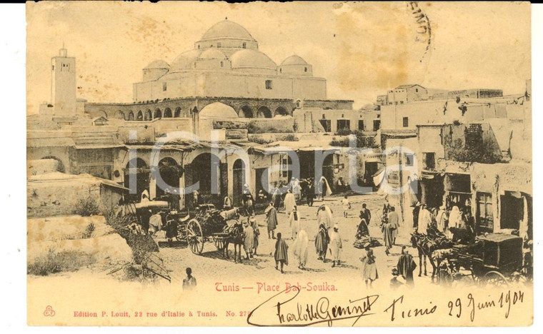 1907 TUNIS Place Bab-Souika *Carte postale VINTAGE FP VG