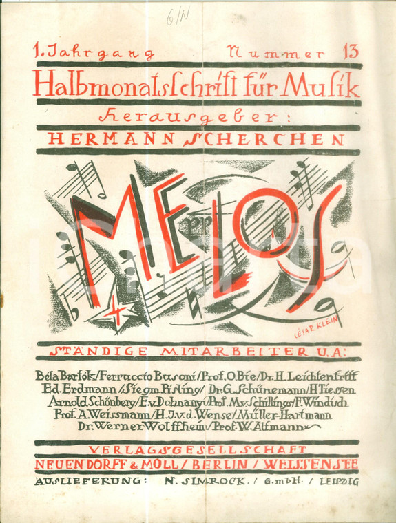 1920 MELOS Rivista musicale tedesca Giulio BAS Dynamismus und Atonalität