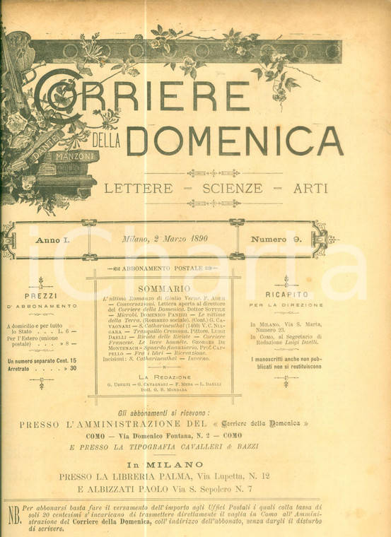 1890 CORRIERE DELLA DOMENICA L'ultimo romanzo di Giulio VERNE *Rivista