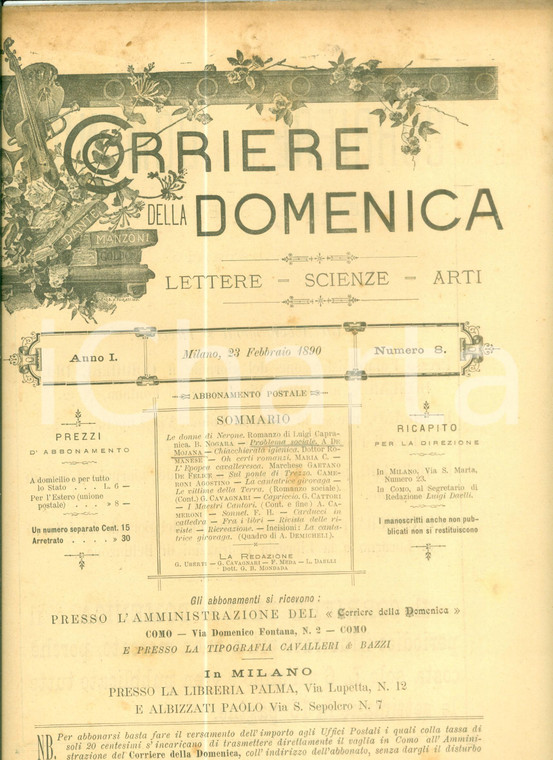 1890 CORRIERE DELLA DOMENICA Gaetano DE FELICE Epopea cavalleresca *Rivista