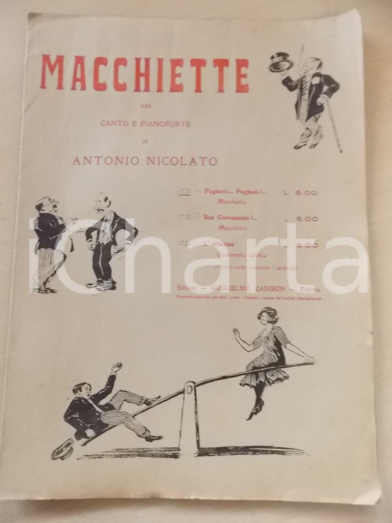 1930 ca Antonio NICOLATO Macchiette per canto e pianoforte *Spartito ZANIBON
