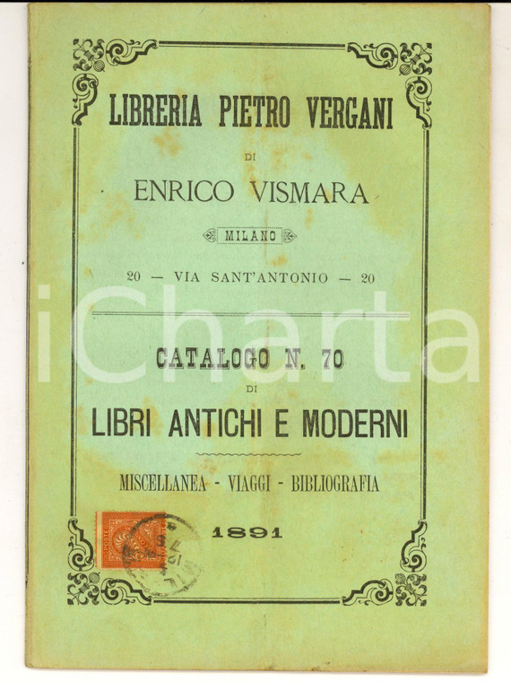 1891 MILANO Libreria Pietro VERGANI Catalogo miscellanea e viaggi n° 70