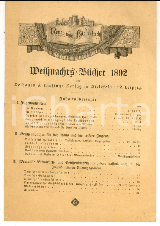 1892 LEIPZIG Weihnachts Bucher aus DELHAGEN & KLAFING Verlag 28 pp.
