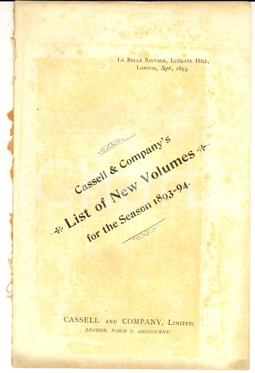 1893 LONDON CASSELL & Co. - List of new volumes for the season 1893-94