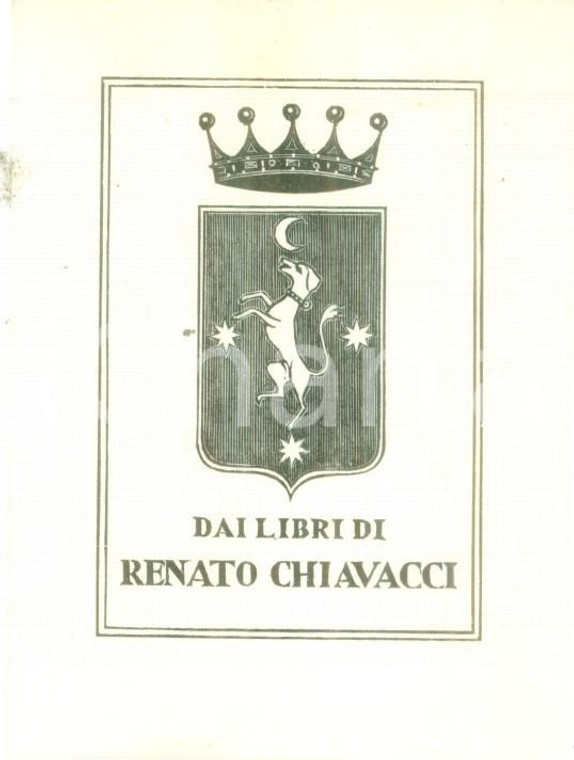 1980 ca Renato CHIAVACCI Ex Libris con cane coronato cm 6 x 9