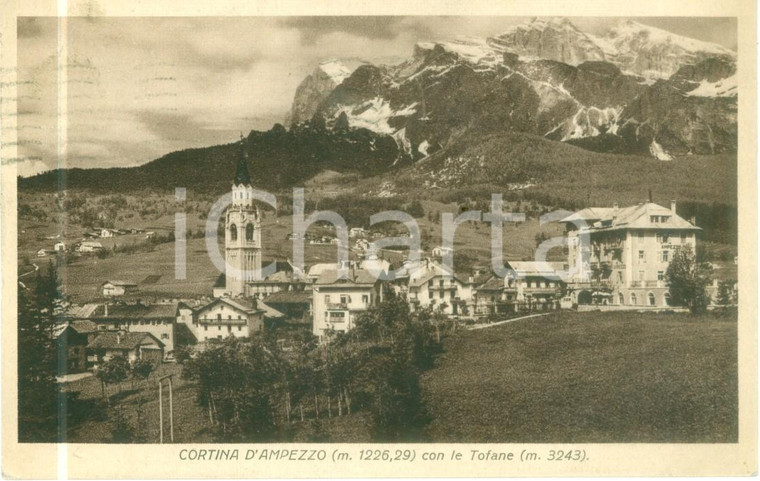 1934 CORTINA D'AMPEZZO (BL) Panorama con le TOFANE *Cartolina FP VG