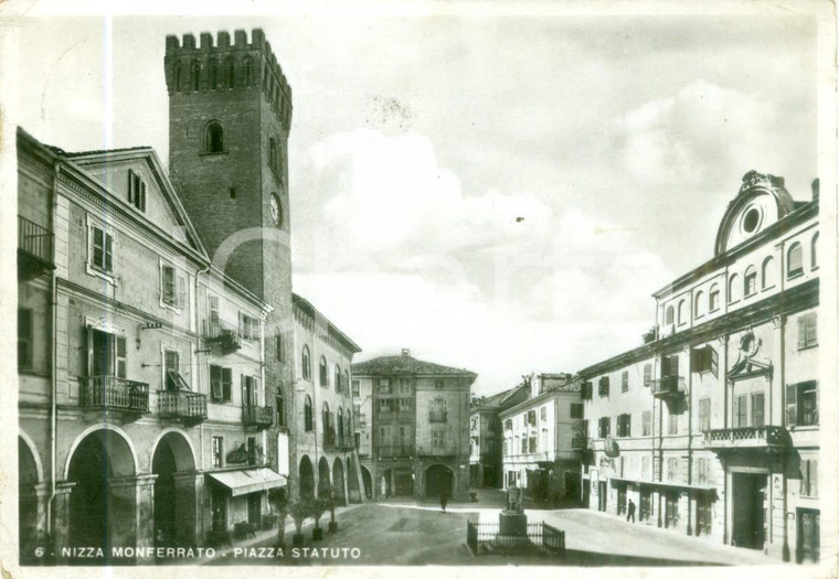 1941 NIZZA MONFERRATO (AT) Piazza Statuto *Cartolina FG VG DANNEGGIATA