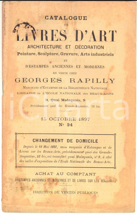 1898 PARIS Librairie GEORGES RAPILLY Catalogue de livres d'art et estampes n°24
